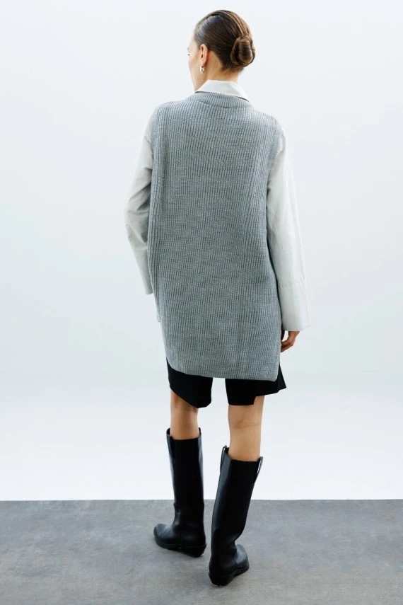 Grey High-Neck Oversized Sweater - 5