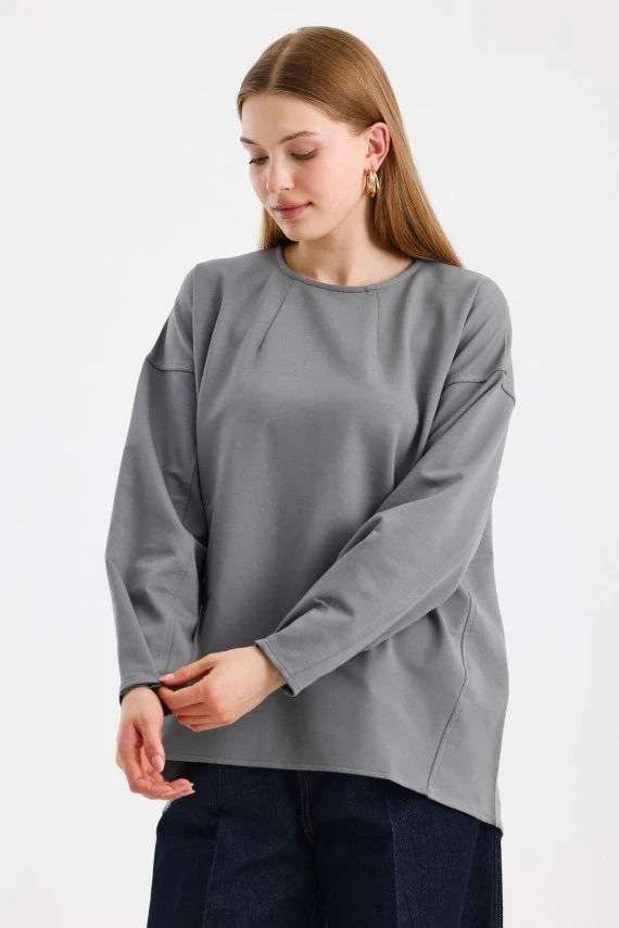 Grey Sweatshirt with Stitch Detail on the Sleeves - 3