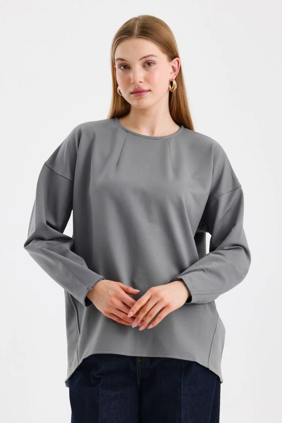 Grey Sweatshirt with Stitch Detail on the Sleeves - 4