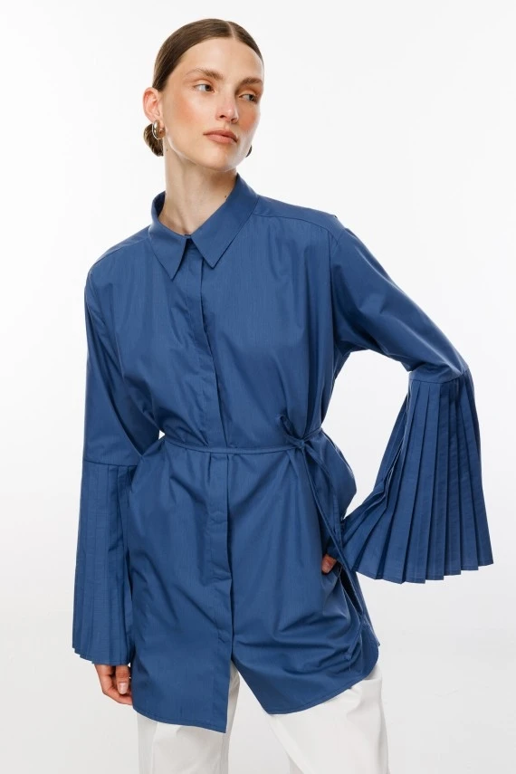 Indigo Pleated Sleeve Shirt - 2