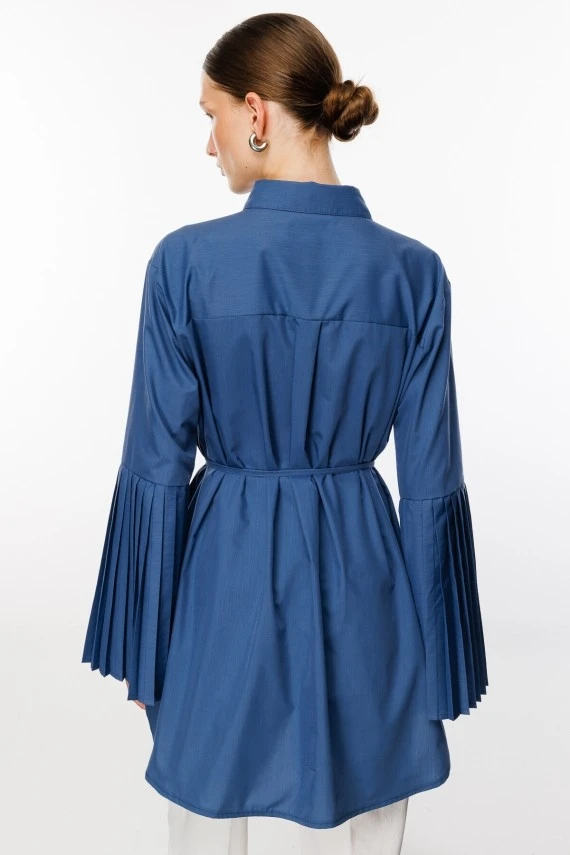 Indigo Pleated Sleeve Shirt - 7