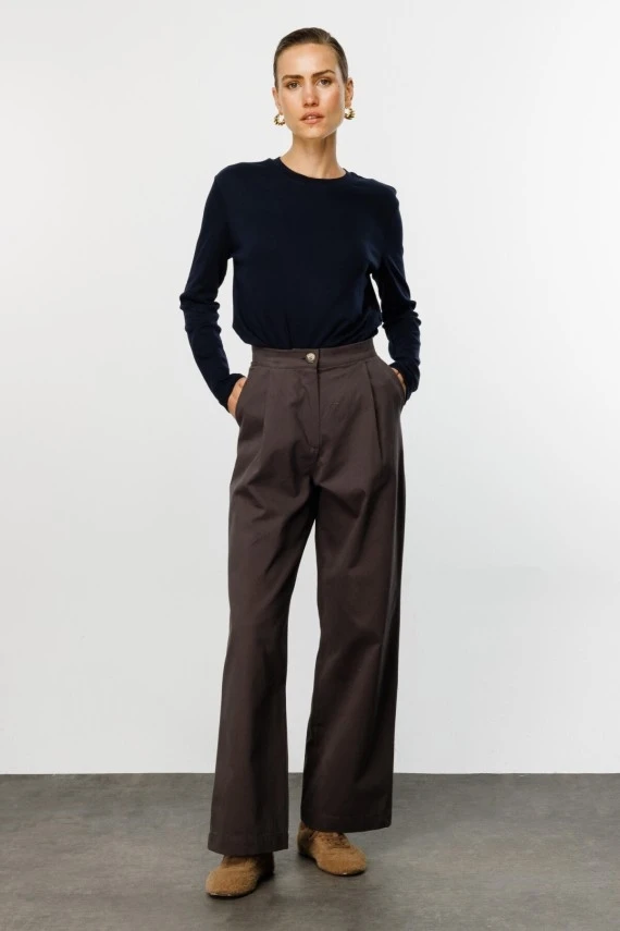 Khaki Gabardine Palazzo Pants - 1