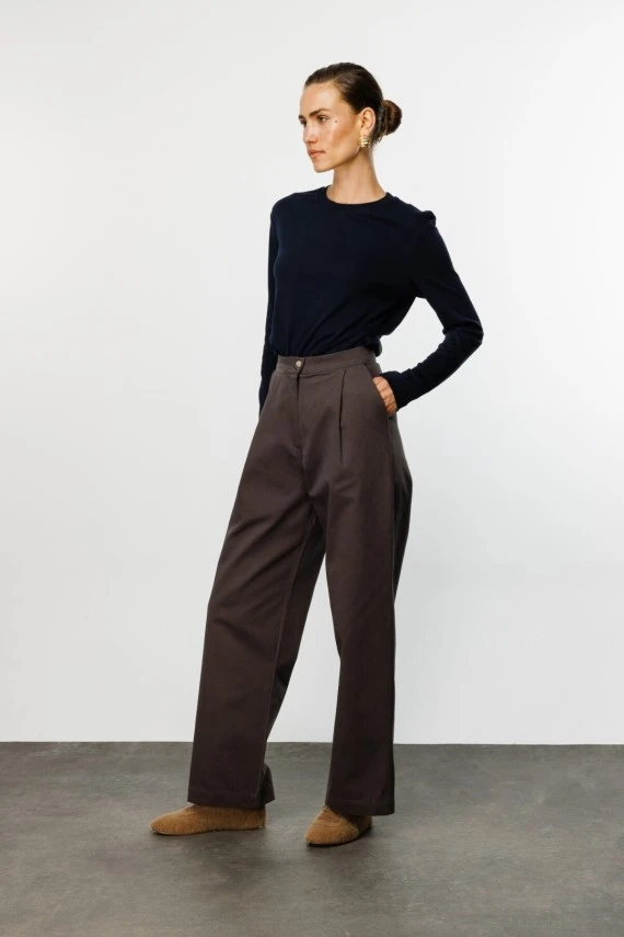 Khaki Gabardine Palazzo Pants - 4