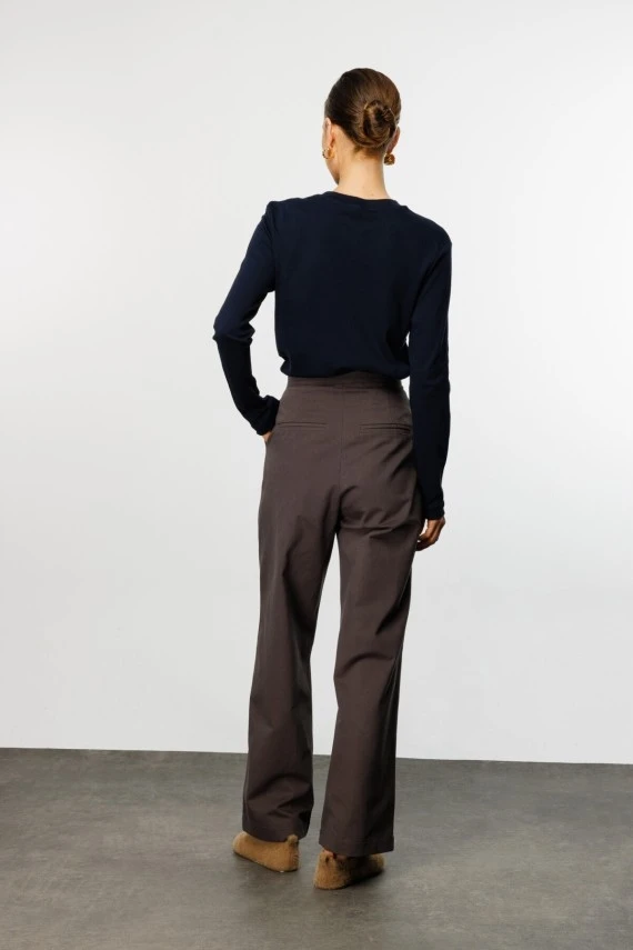 Khaki Gabardine Palazzo Pants - 5