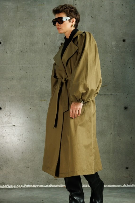 Khaki Limited Balloon Sleeve Trench Coat - 6