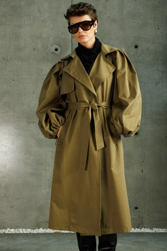 Khaki Limited Balloon Sleeve Trench Coat - 8