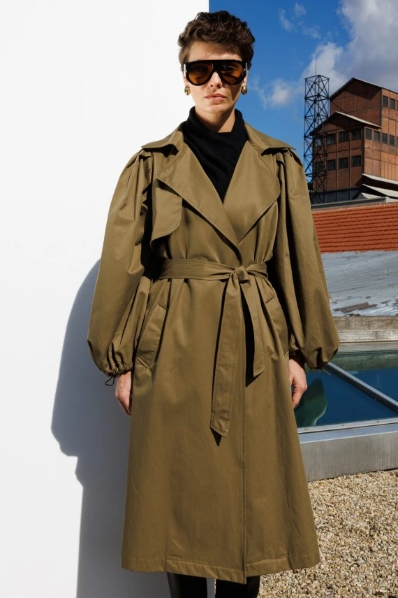 Khaki Limited Balloon Sleeve Trench Coat - 3