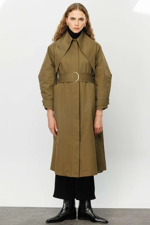 Khaki Wide Collar Trench Coat - 3