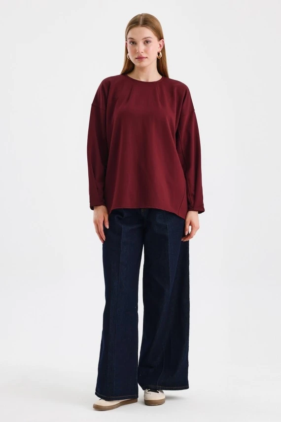 Maroon Sweatshirt with Stitch Detail on the Sleeves - 1