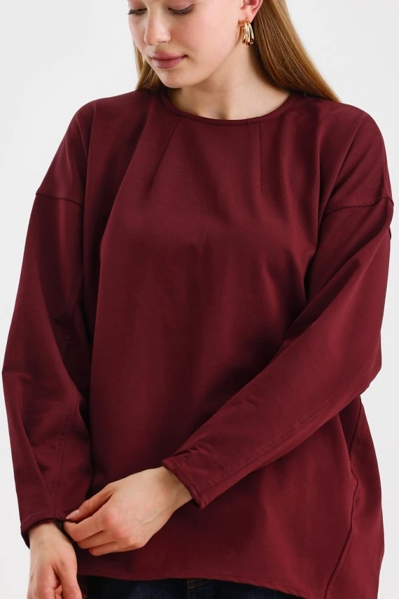 Maroon Sweatshirt with Stitch Detail on the Sleeves - 2