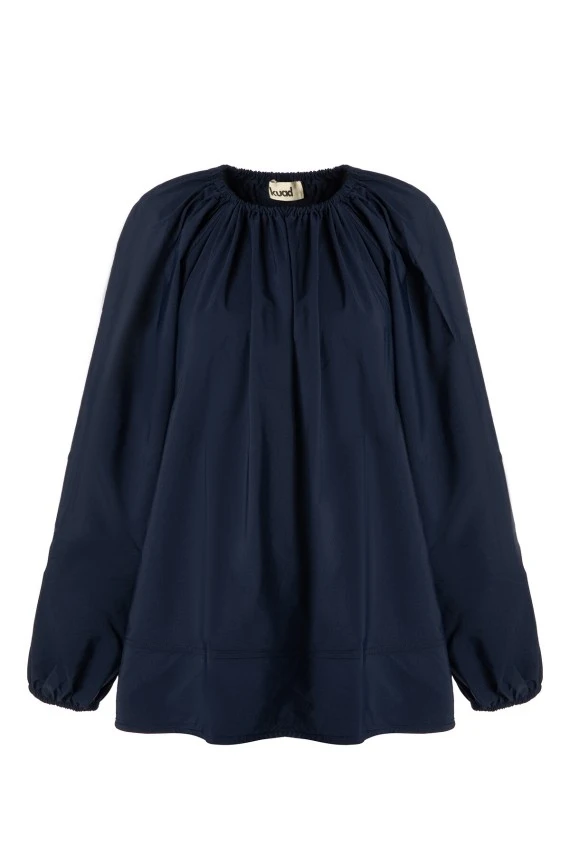 Navy Blue Oversized Flounce Cotton-Poplin Tunic - 1