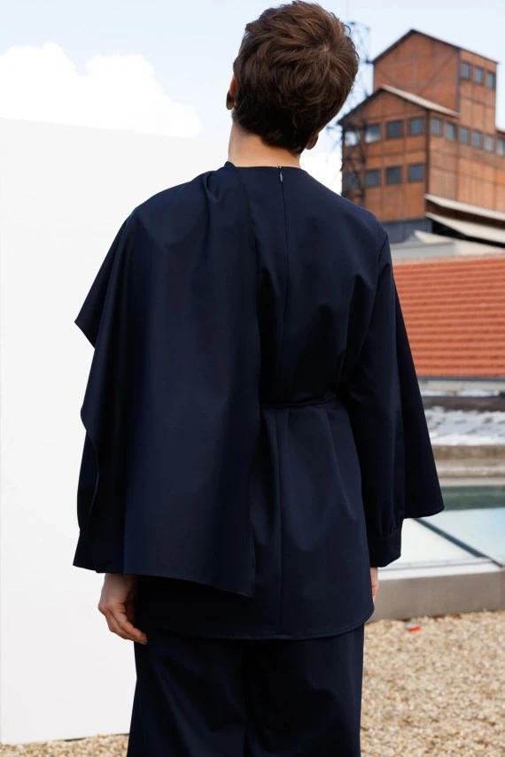 Navy Drape Neck Design Blouse - 7