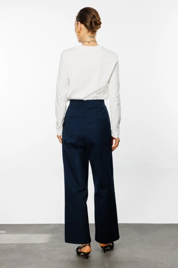 Navy Gabardine Palazzo Pants - 5