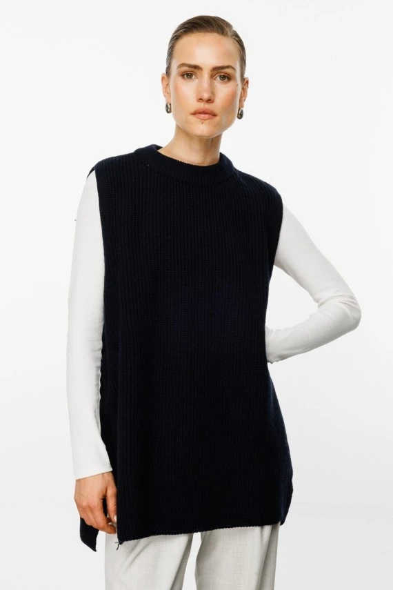 Navy High-Neck Oversized Sweater - 1