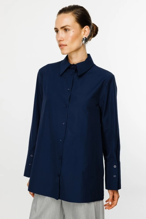 Navy Shirt with Removable Scarf - 7