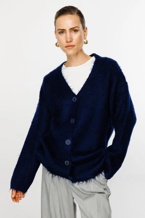 Navy Textured Knit Cardigan - 3