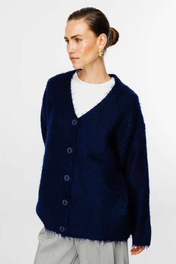 Navy Textured Knit Cardigan - 4