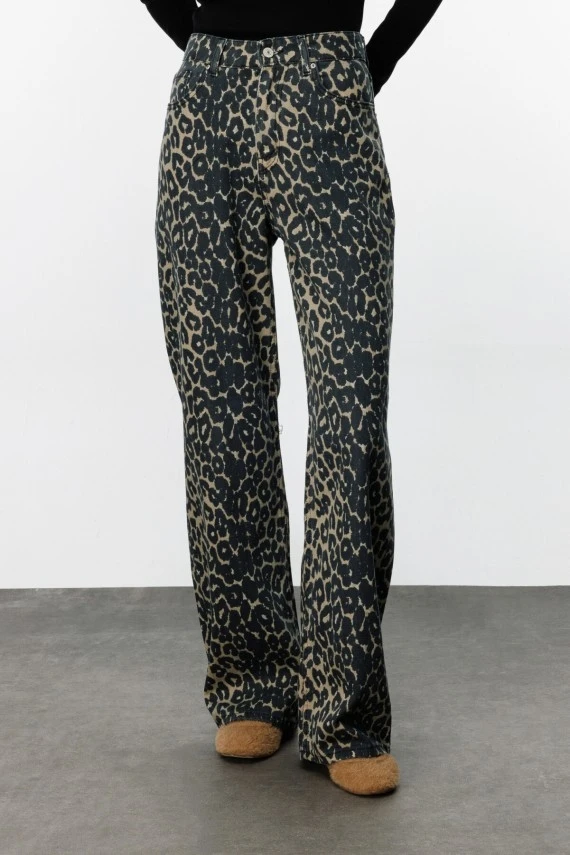 Patterned wide-leg gabardine trousers - 2