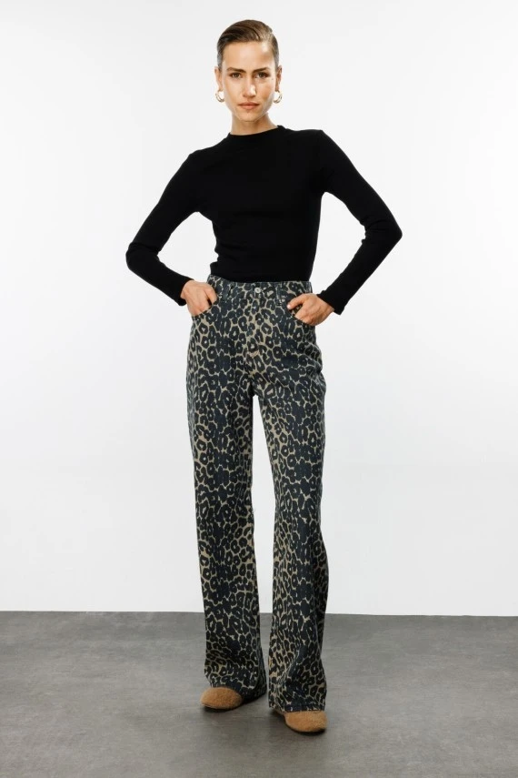 Patterned wide-leg gabardine trousers - 3