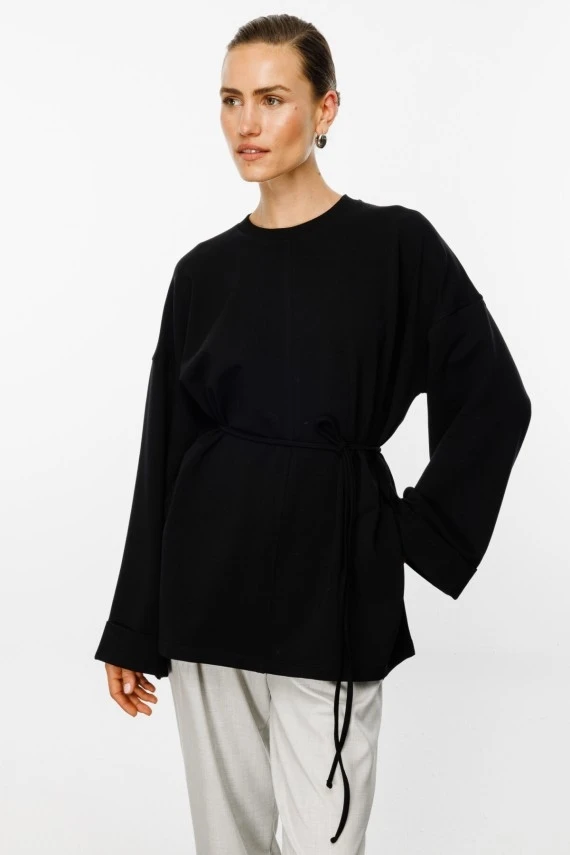 Siyah Yırtmaçlı Oversize Sweatshirt - 2