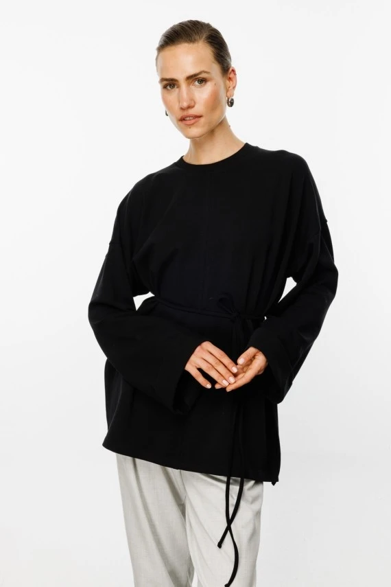 Siyah Yırtmaçlı Oversize Sweatshirt - 3