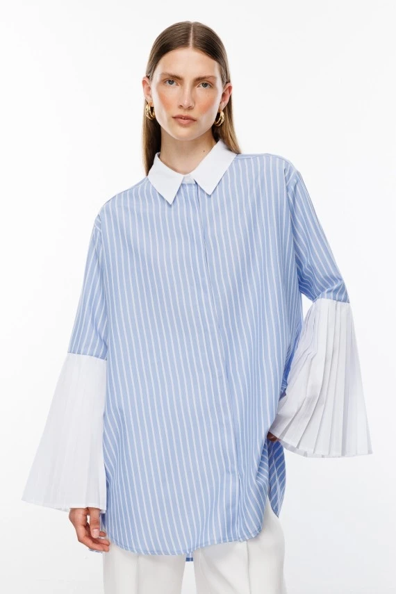 Striped Pleated Sleeve Shirt - 3