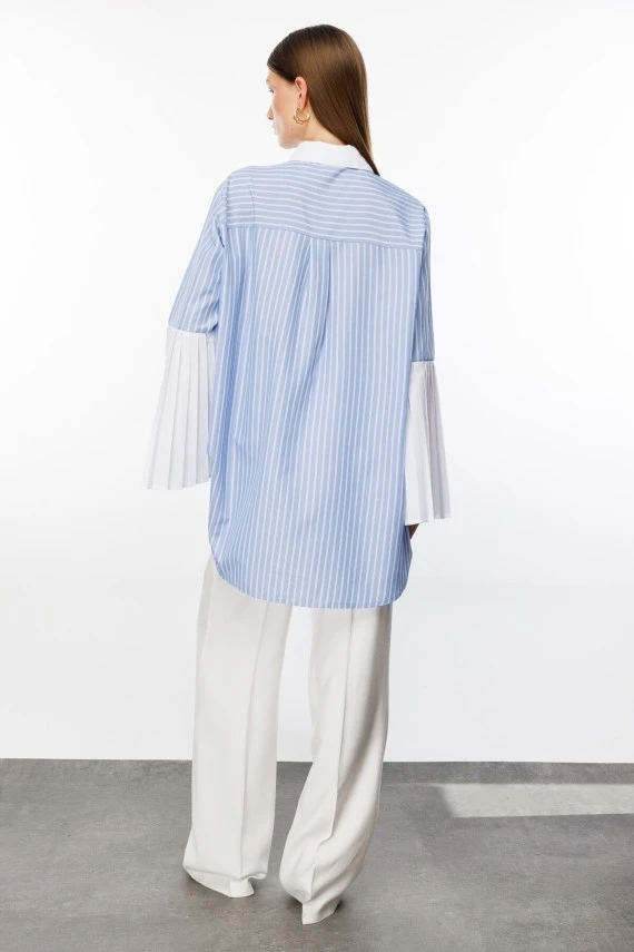 Striped Pleated Sleeve Shirt - 6