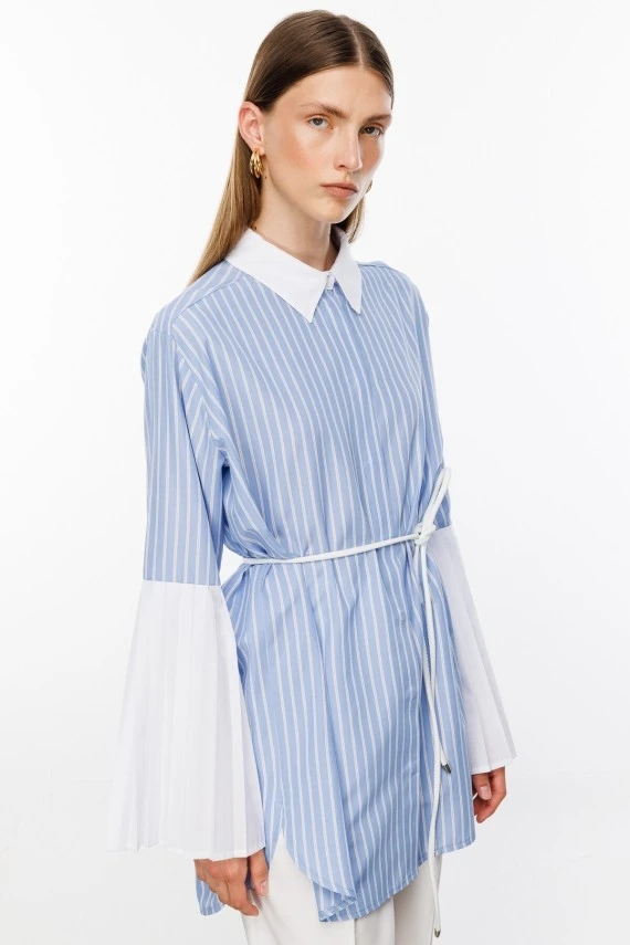 Striped Pleated Sleeve Shirt - 2